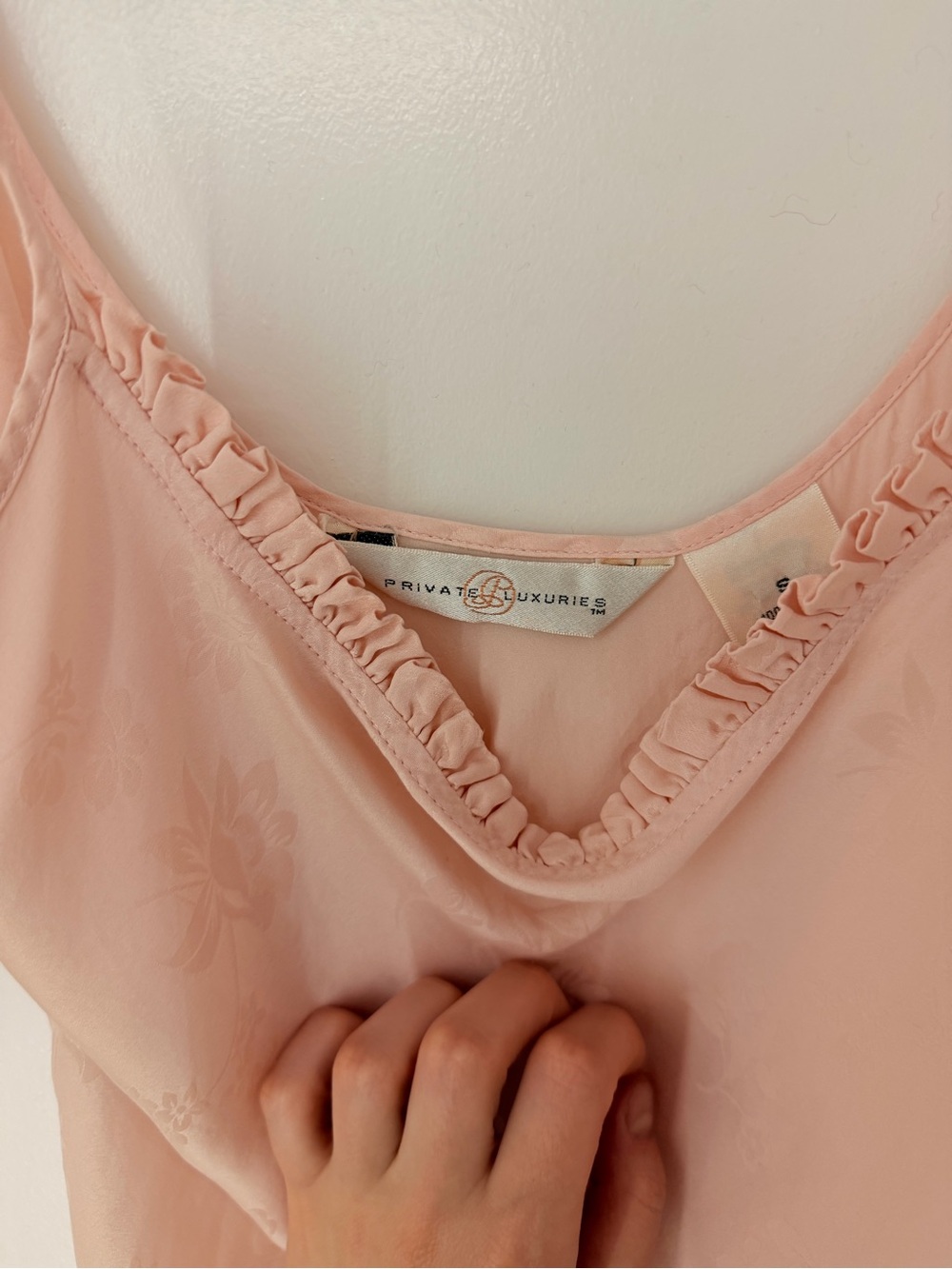 100% Silk Light Peach Pink Women’s Satin Cami with Ruffle Trim Night Gown Dress - Picture 6 of 8